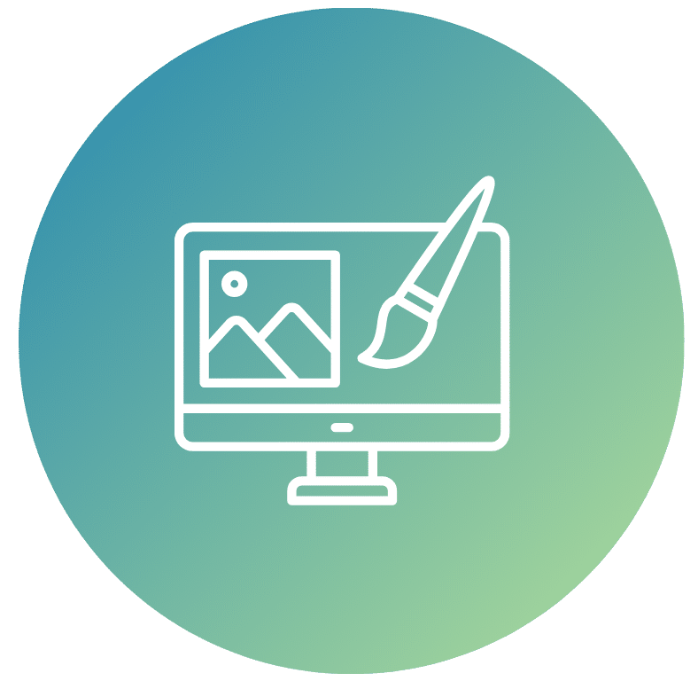 design icon with a circle background in a blue to green gradient