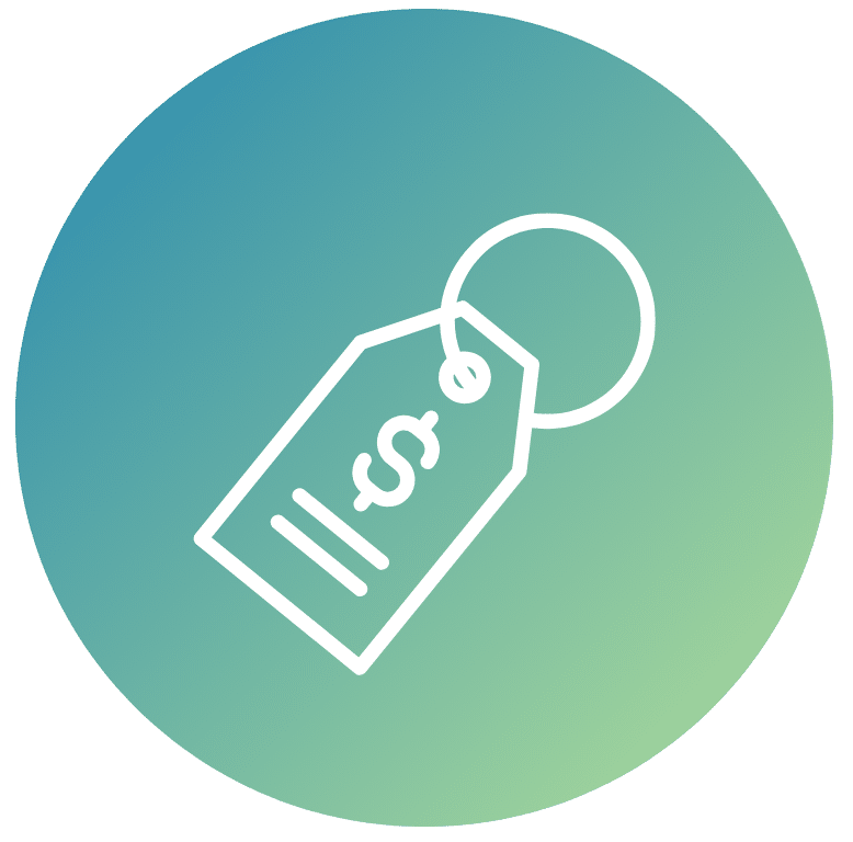 pricing tag icon with a circle background in a blue to green gradient