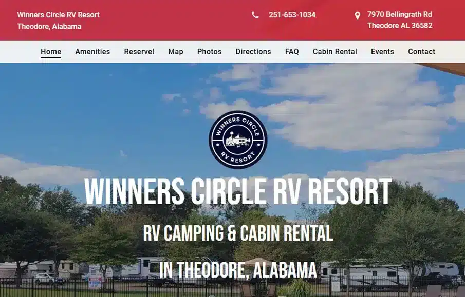 winner circle rv resort website