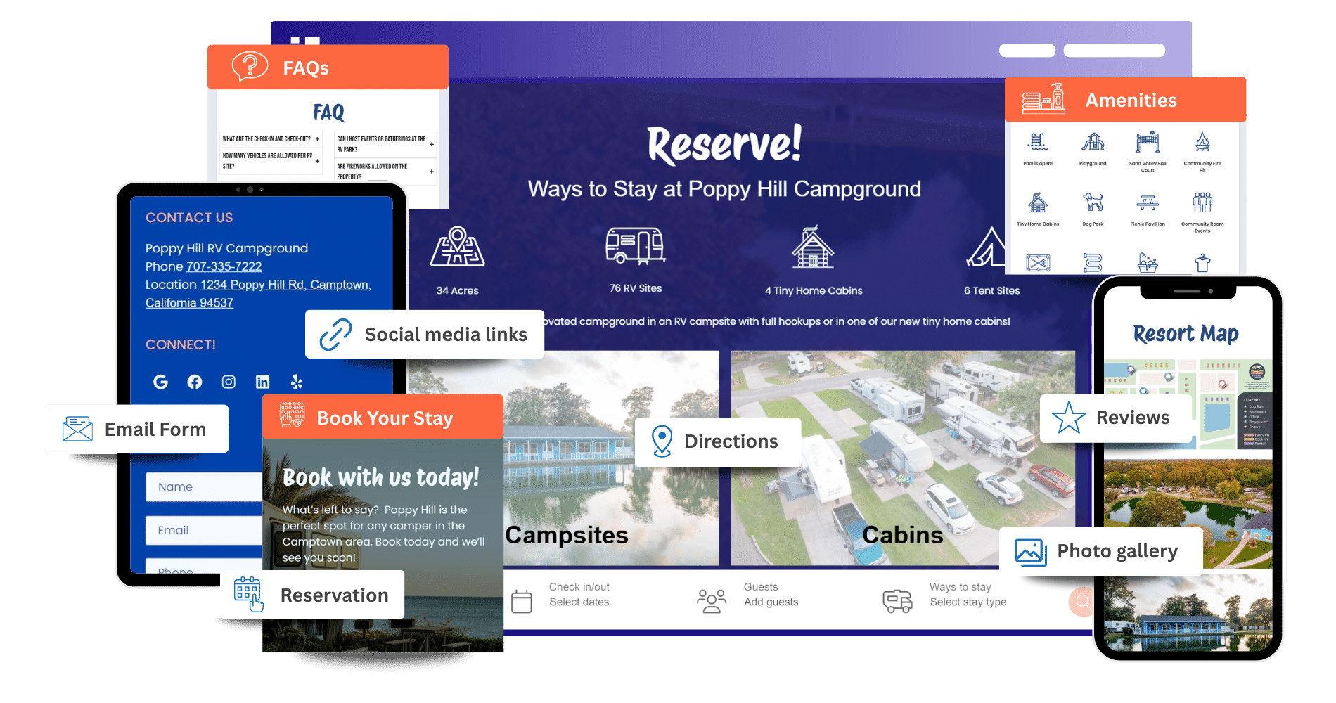 RV park websites features promo