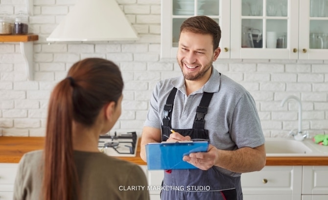 home services business owner with client
